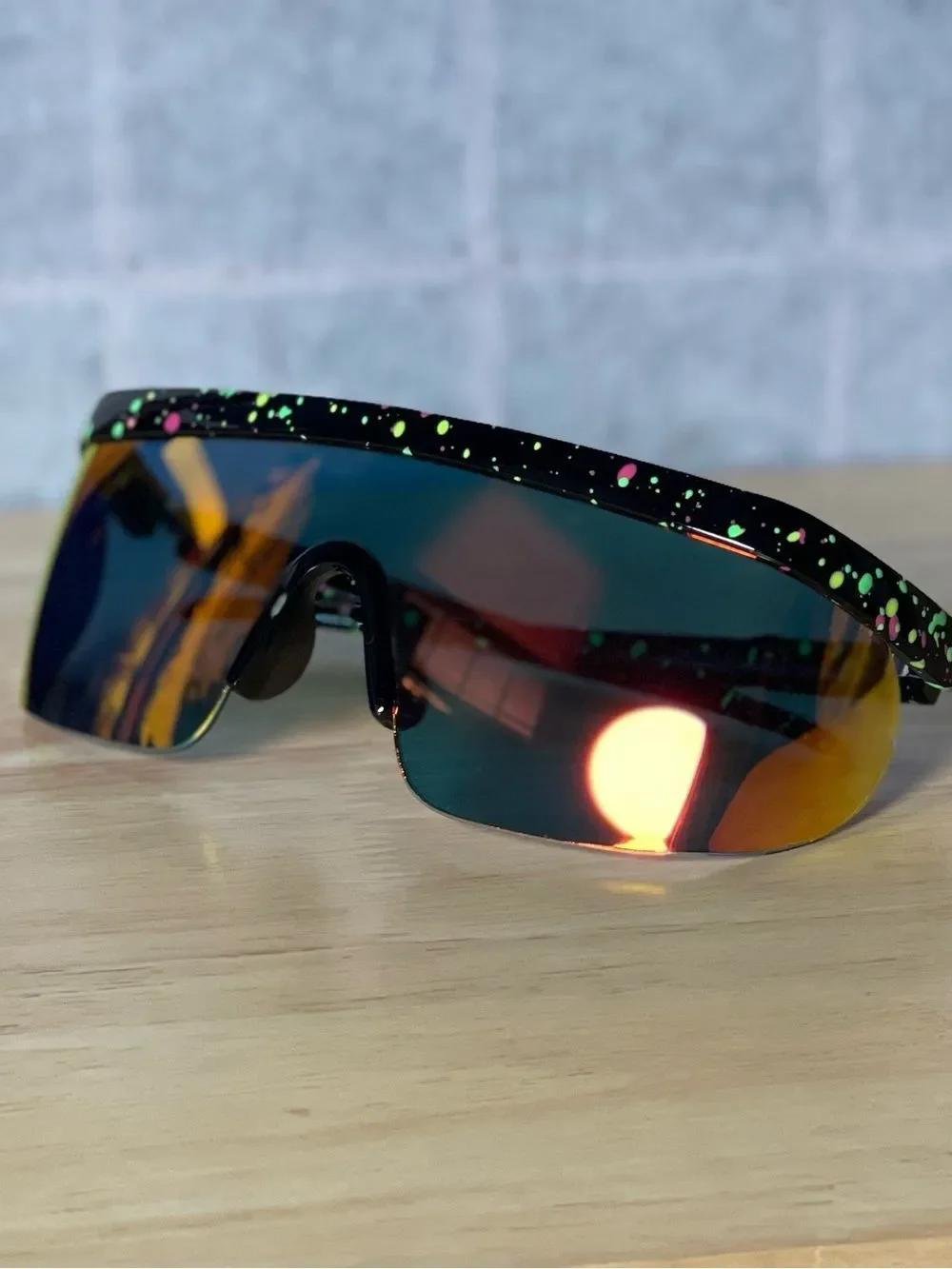 Tipsy Elves Neon Retro Splatter Print Performance Sunglasses - Unisex -80’s Vibe